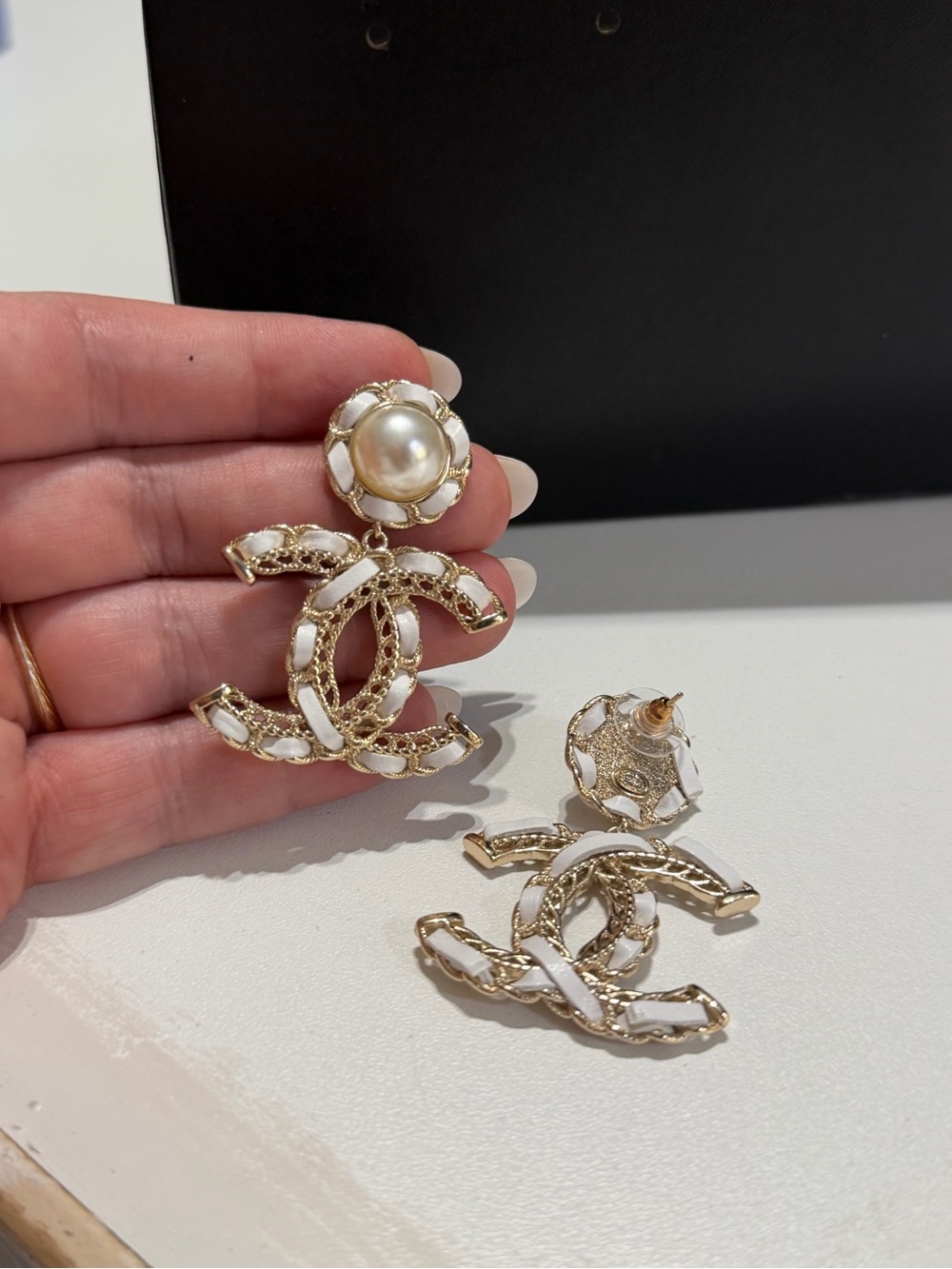 Chanel 2006 Gold and Pearl Double C Drop Earrings - Picture 7 of 9